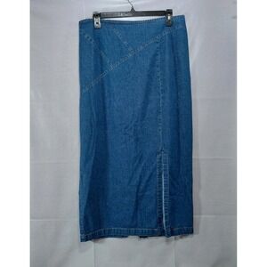 Vtg Christina Hope Straight Jeans Skirt Sz‎ 14 Denim Elastic Waist Front Slit